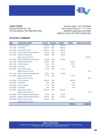 Download Brazil Banco Votorantim bank statement excel Photoshop template